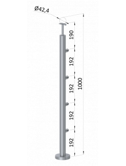 Nerezový stĺp, vrchné kotvenie, 4 radový priechodný, vrch pevný (ø 42.4x2mm), brúsená nerez K320 /AISI304