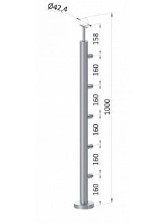 Nerezový stĺp, vrchné kotvenie, 5 radový priechodný, vrch pevný (ø 42.4x2mm), leštená nerez /AISI304