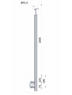 Nerezový stĺp, bočné kotvenie, bez výplne, vrch pevný (ø 42.4x2mm), brúsená nerez K320 /AISI316