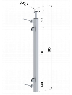 Nerezový stĺp, bočné kotvenie, výplň: sklo, ľavý, vrch pevný, (40x40x2.0mm), brúsená nerez K320 /AISI304
