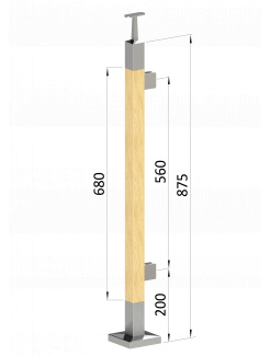 Drevený stĺp, vrchné kotvenie, výplň: sklo, pravý, vrch pevný (40x40mm), materiál: buk, brúsený povrch s náterom BORI (bezfarebný)