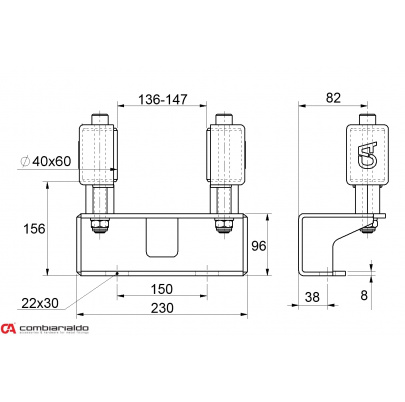 GRANDE vodítko pre samonosný systém Combi Arialdo, 2 kolieska 40x60mm s krytmi