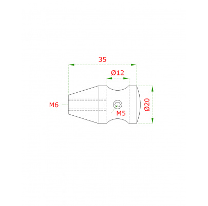 Držiak tyče ø 12mm, plochý (20x36mm), závit M5, brúsená nerez K320 /AISI304