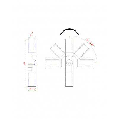 Spoj nastaviteľný ø 8mm (0-100°) s kĺbom, brúsená nerez K320 /AISI304