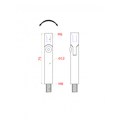 Čap s kĺbom ø12mm, L-75mm, brúsená nerez AISI304