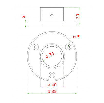 Príruba ø85mm na trubku ø33.7mm, AISI304