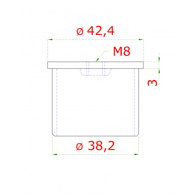 Spodok držiaka madla (lepiaci) na ø42.4mm, brúsená AISI304