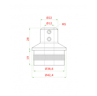 Spodok držiaka madla ø42,4mm s prechodom  ø12mm, AISI304