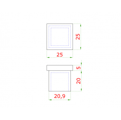 Ukončenie na jokel 25x25x2.0mm, brúsená nerez K320 /AISI304
