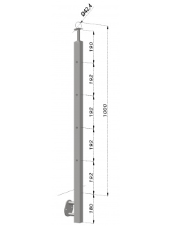 Nerezový stĺp, bočné kotvenie, 4 dierový koncový, ľavý, vrch pevný (40x40mm), brúsená nerez K320 /AISI304