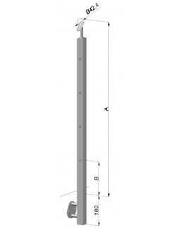 Nerezový stĺp, bočné kotvenie, 4 dierový koncový, ľavý, vrch nastaviteľný (40x40mm), brúsená nerez K320 /AISI304