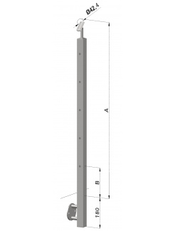 Nerezový stĺp, bočné kotvenie, 5 dierový koncový, ľavý, vrch nastaviteľný (40x40mm), brúsená nerez K320 /AISI304