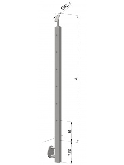 Nerezový stĺp, bočné kotvenie, 6 dierový koncový, ľavý, vrch nastaviteľný (40x40mm), brúsená nerez K320 /AISI304