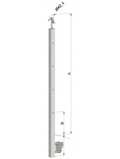 Nerezový stĺp, bočné kotvenie, 4 dierový koncový, pravý, vrch nastaviteľný (40x40mm), brúsená nerez K320 /AISI304