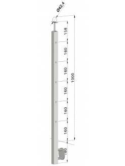 Nerezový stĺp, bočné kotvenie, 5 dierový koncový, pravý, vrch pevný (40x40mm), brúsená nerez K320 /AISI304