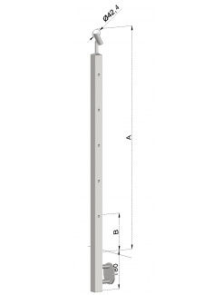 Nerezový stĺp, bočné kotvenie, 5 dierový koncový, pravý, vrch nastaviteľný (40x40mm), brúsená nerez K320 /AISI304