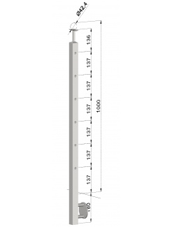 Nerezový stĺp, bočné kotvenie, 6 dierový koncový, pravý, vrch pevný (40x40mm), brúsená nerez K320 /AISI304