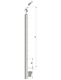 Nerezový stĺp, bočné kotvenie, 6 dierový koncový, pravý, vrch nastaviteľný (40x40mm), brúsená nerez K320 /AISI304