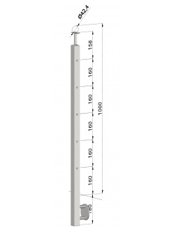 Nerezový stĺp, bočné kotvenie, 5 dierový priechodný, vrch pevný (40x40mm), brúsená nerez K320 /AISI304