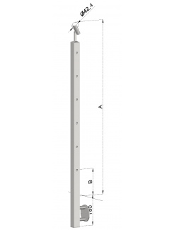 nerezový stĺp, bočné kotvenie, 6 dierový priechodný, vrch nastaviteľný (40x40mm), brúsená nerez K320 /AISI304