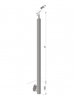 Nerezový stĺp, bočné kotvenie, bez dier, vrch nastaviteľný (40x40x2.0mm), brúsená nerez K320 /AISI304