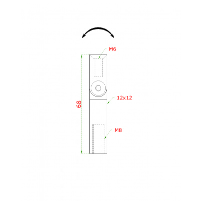Čap s kĺbom (12x12mm, L: 68mm /vnútorný závit M6 - vnútorný závit M8x25mm), brúsená nerez K320 /AISI304
