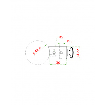 Držiak lanka ø 5mm so zaistením na trubku ø 42.4mm (30x22mm), brúsená nerez K320 /AISI304