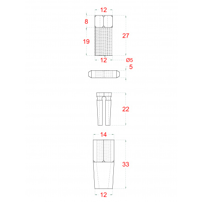 Úchyt pre nerezové lanko 4mm, s vnútorným závitom M6, brúsená nerez K320 /AISI304