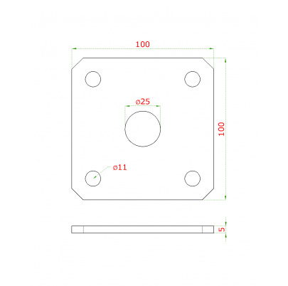 Kotviaca platňa naváracia k nastavit. pántom (100x100x5mm) , otvor ø 25mm, brúsená nerez /AISI304