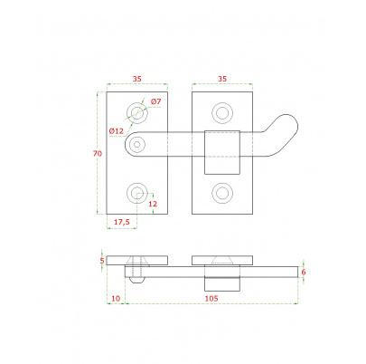 Bránový obrtlík, L:70mm, brúsená nerez K320/ AISI304