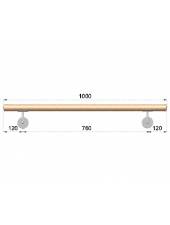 Madlo drevené (1000mm), materiál: buk, brúsený povrch s náterom BORI (bezfarebný), set: 2 ks úchyt, madlo s ukončením