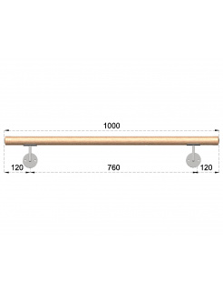 Madlo drevené (1000mm), materiál: buk, brúsený povrch s náterom BORI (bezfarebný), set: 2 ks úchyt, madlo s ukončením