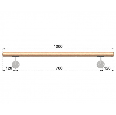 Madlo drevené (1000mm), materiál: buk, brúsený povrch s náterom BORI (bezfarebný), set: 2 ks úchyt, madlo s ukončením
