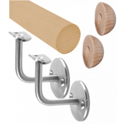 Madlo drevené (1000mm), materiál: buk, brúsený povrch s náterom BORI (bezfarebný), set: 2 ks úchyt, madlo s ukončením