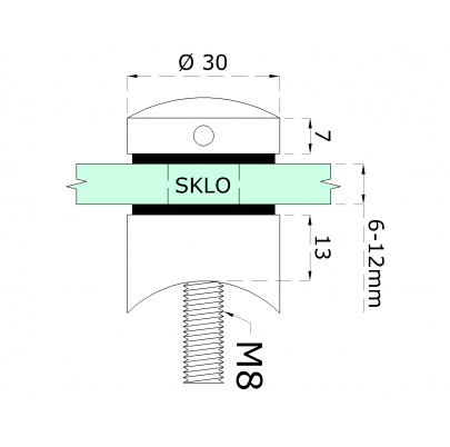 Svorka bodová, na ø42.4mm, sklo 6-12mm, leštená AISI304