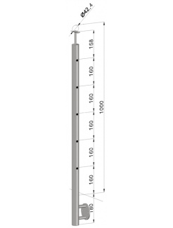 Nerezový stĺp, bočné kotvenie, 5 dierový koncový, pravý, vrch pevný (ø 42.4x2mm), leštená nerez /AISI304