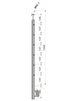 Nerezový stĺp, bočné kotvenie, 6 dierový koncový, pravý, vrch pevný (ø 42.4x2mm), leštená nerez /AISI304