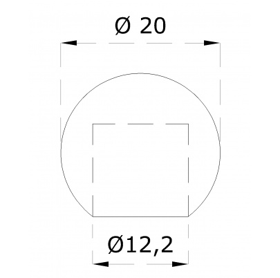 Guľa koncová ø 20mm na trubku ø 12mm (otvor ø 12.2mm), leštená nerez /AISI304