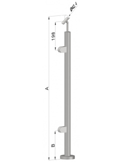 Nerezový stĺp, vrchné kotvenie, výplň: sklo, ľavý, vrch nastaviteľný (ø 42.4x2mm), leštená nerez /AISI304
