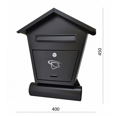 Schránka poštová 400x450x70mm, čierna matná, max. formát listu: B6, novinový vhod:75mm