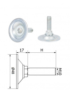 ø-48mm, M10, H50, nivelačná nožička s oceľovou základňou