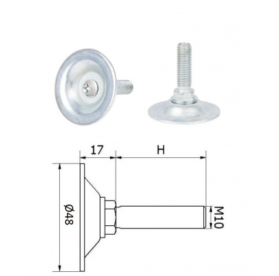 ø-48mm, M10, H50, nivelačná nožička s oceľovou základňou