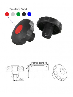 Aretačná matica, ø-64mm, M8mm, D-19mm, h-21 -Polyamid, odolná voči poveternostným vplyvom