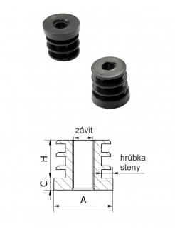 M8,A-20mm,H-20mm,C-6.2mm,čierna, Hrúbka steny 1-1.25mm,Plastová kruhovo-rúrková zátka zo závitom PE