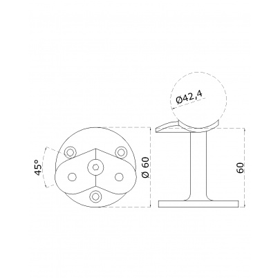Držiak madla ø42.4mm, 45° uhol, brúsená nerez AISI304