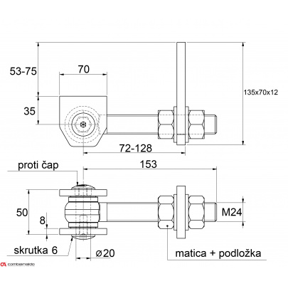 Combi Arialdo navárací záves M24, otvárateľný 180°, nastaviteľný 2D, čiastočne pozinkovaný