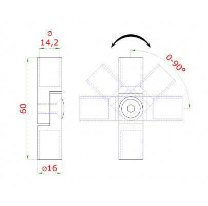 Spoj nastaviteľný ø 14mm (0-100°) s kĺbom, leštená nerez /AISI304