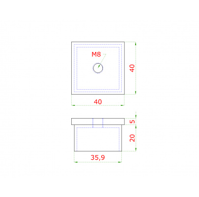 Ukončenie na jokel 40x40mm, závit M8, brúsená AISI304