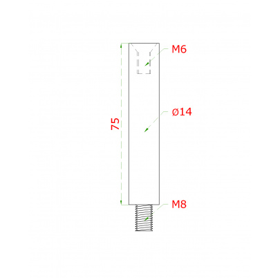 Čap ø14mm, L-75mm, brúsená nerez AISI304