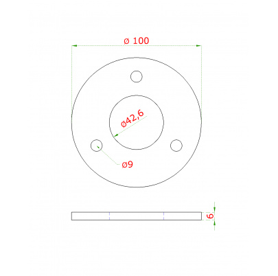 Kotviaca platňa (ø 100x6mm) na trubku ø 42.4mm (otvor ø 42.6mm), brúsená nerez K320 /AISI304